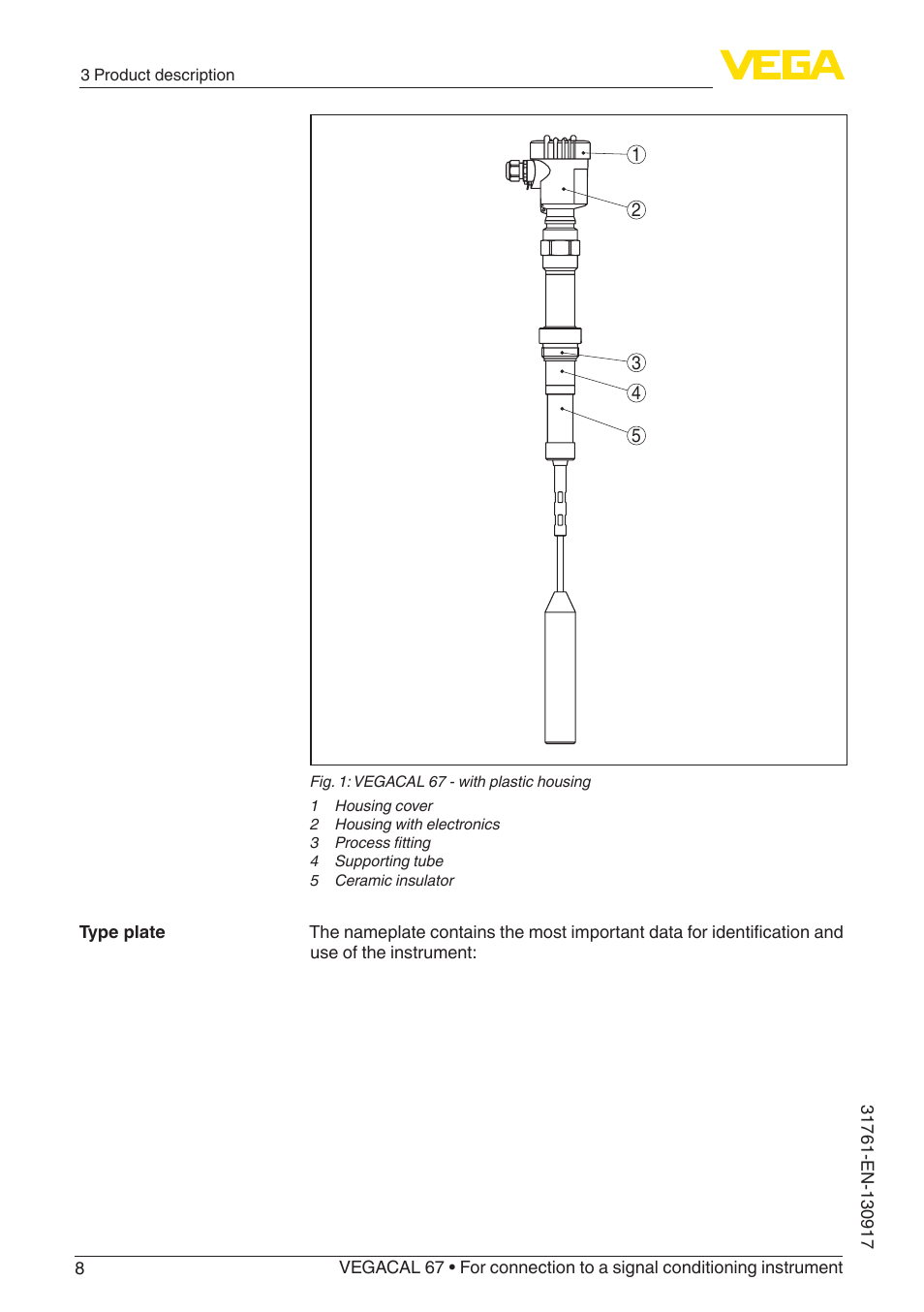 VEGA VEGACAL 67 For connection to a signal conditioning instrument User Manual | Page 8 / 36