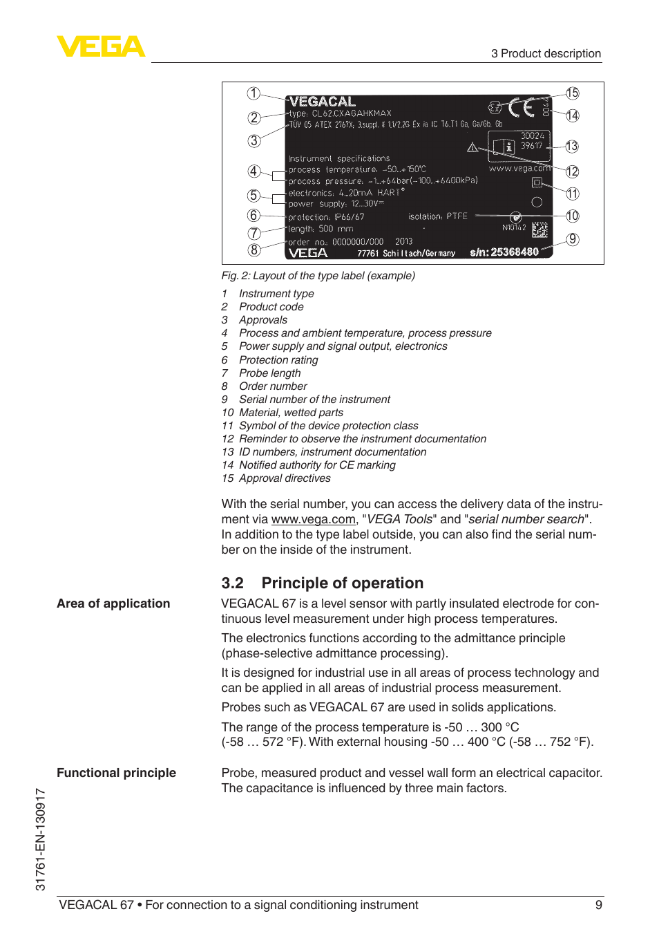 2 principle of operation | VEGA VEGACAL 67 For connection to a signal conditioning instrument User Manual | Page 9 / 36
