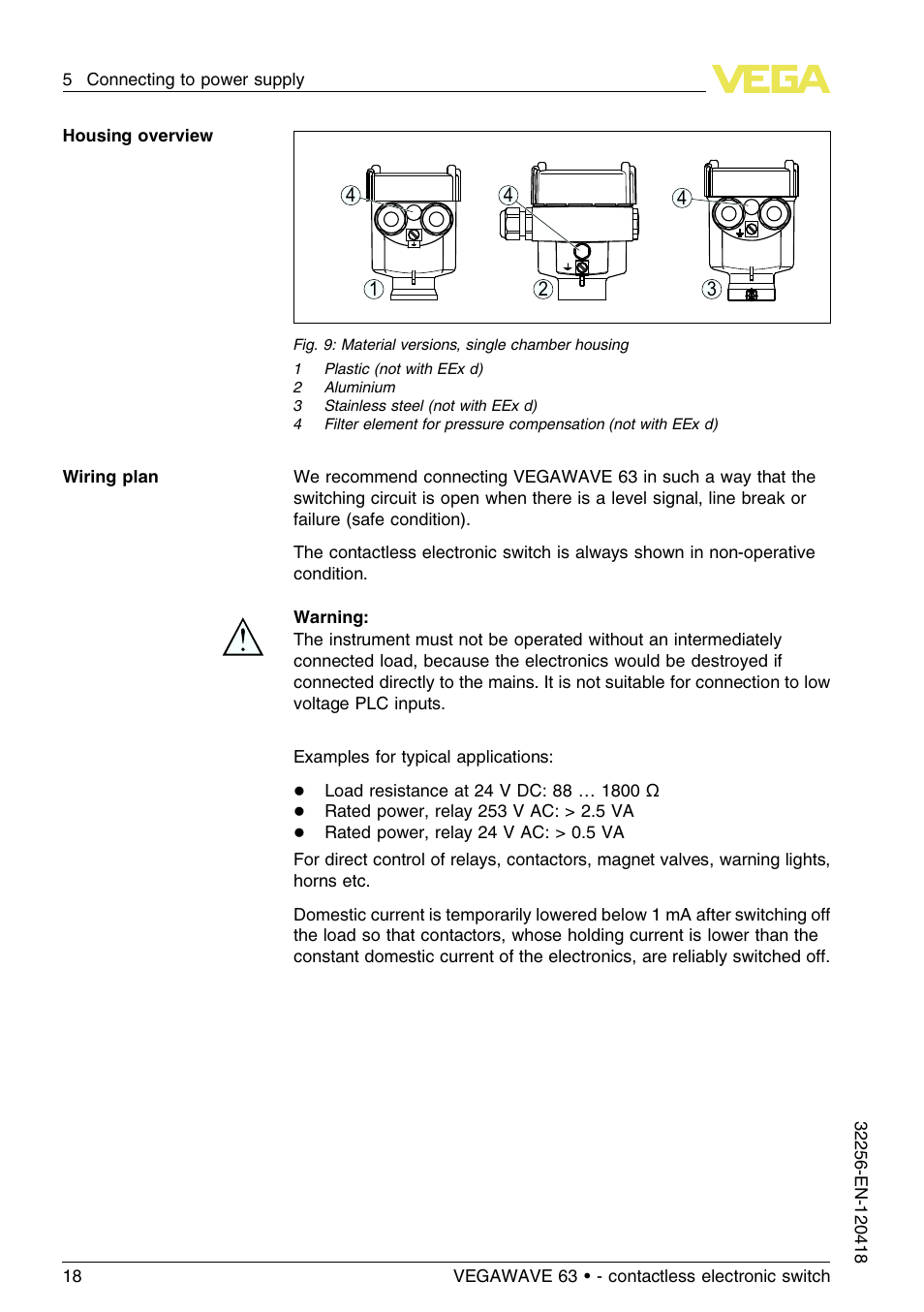 VEGA VEGAWAVE 63 - contactless electronic switch User Manual | Page 18 / 36