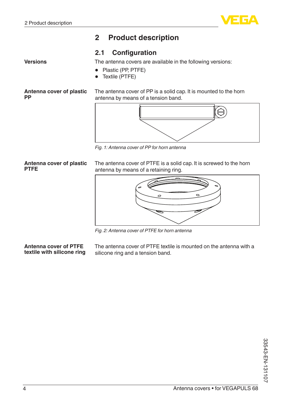 2 product description, 1 configuration | VEGA VEGAPULS 68 Antenna covers User Manual | Page 4 / 20