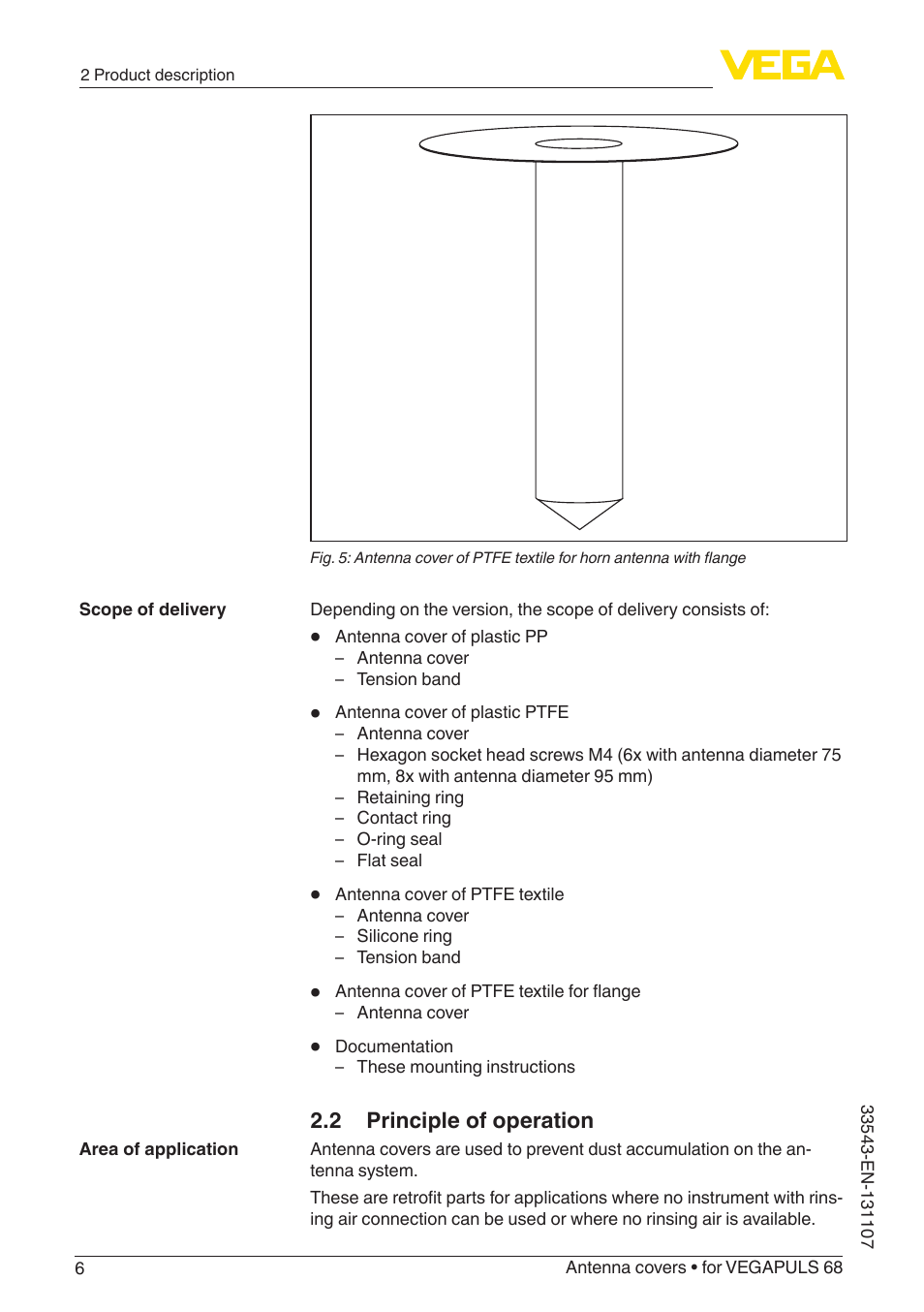 2 principle of operation | VEGA VEGAPULS 68 Antenna covers User Manual | Page 6 / 20