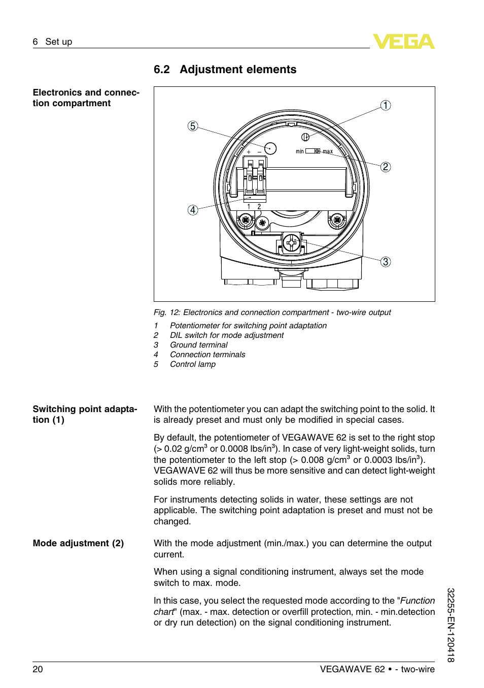 2 adjustment elements | VEGA VEGAWAVE 62 - two-wire User Manual | Page 20 / 40