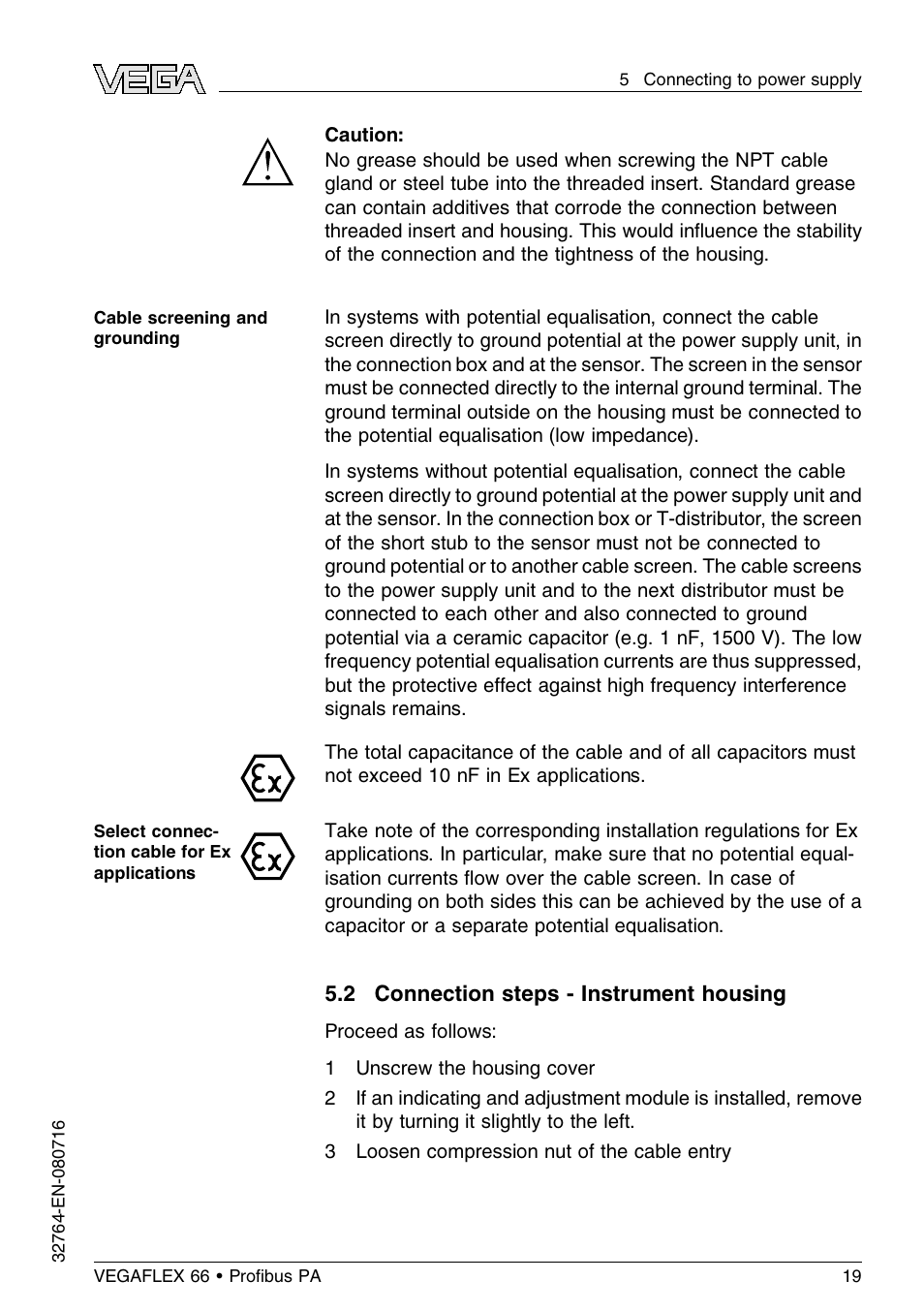 2 connection steps – instrument housing | VEGA VEGAFLEX 66 (-110…+400°C) Profibus PA User Manual | Page 19 / 68