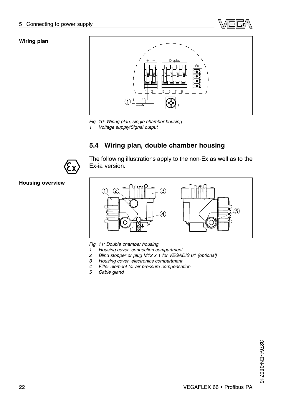 4 wiring plan, double chamber housing | VEGA VEGAFLEX 66 (-110…+400°C) Profibus PA User Manual | Page 22 / 68
