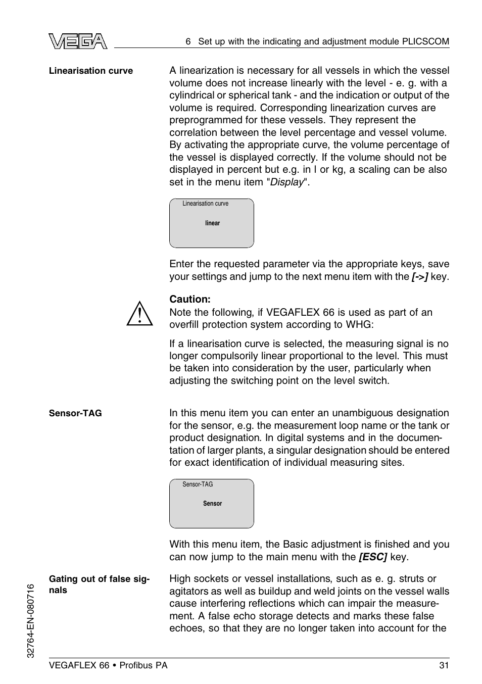 VEGA VEGAFLEX 66 (-110…+400°C) Profibus PA User Manual | Page 31 / 68