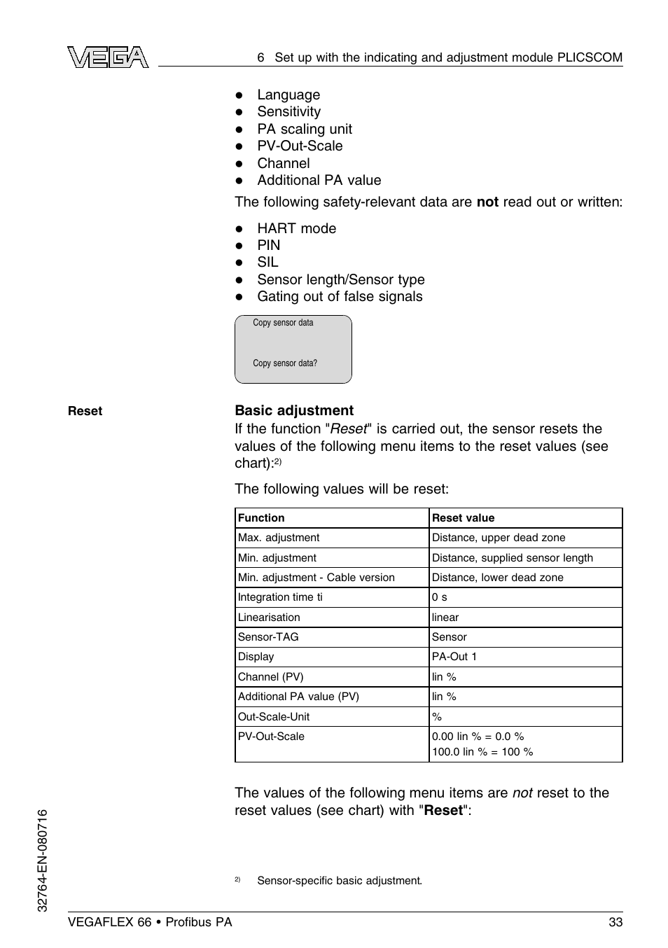 VEGA VEGAFLEX 66 (-110…+400°C) Profibus PA User Manual | Page 33 / 68