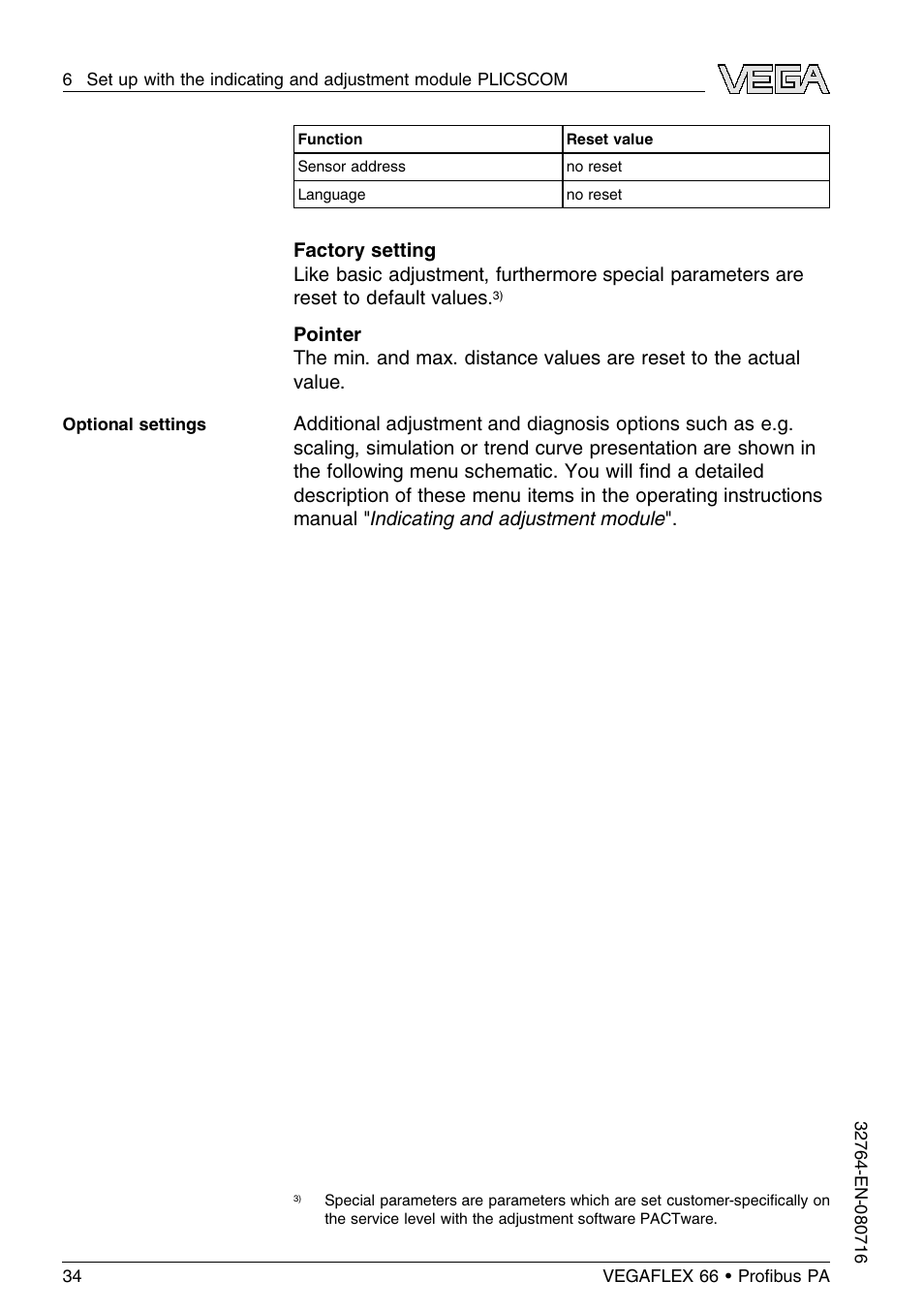 VEGA VEGAFLEX 66 (-110…+400°C) Profibus PA User Manual | Page 34 / 68