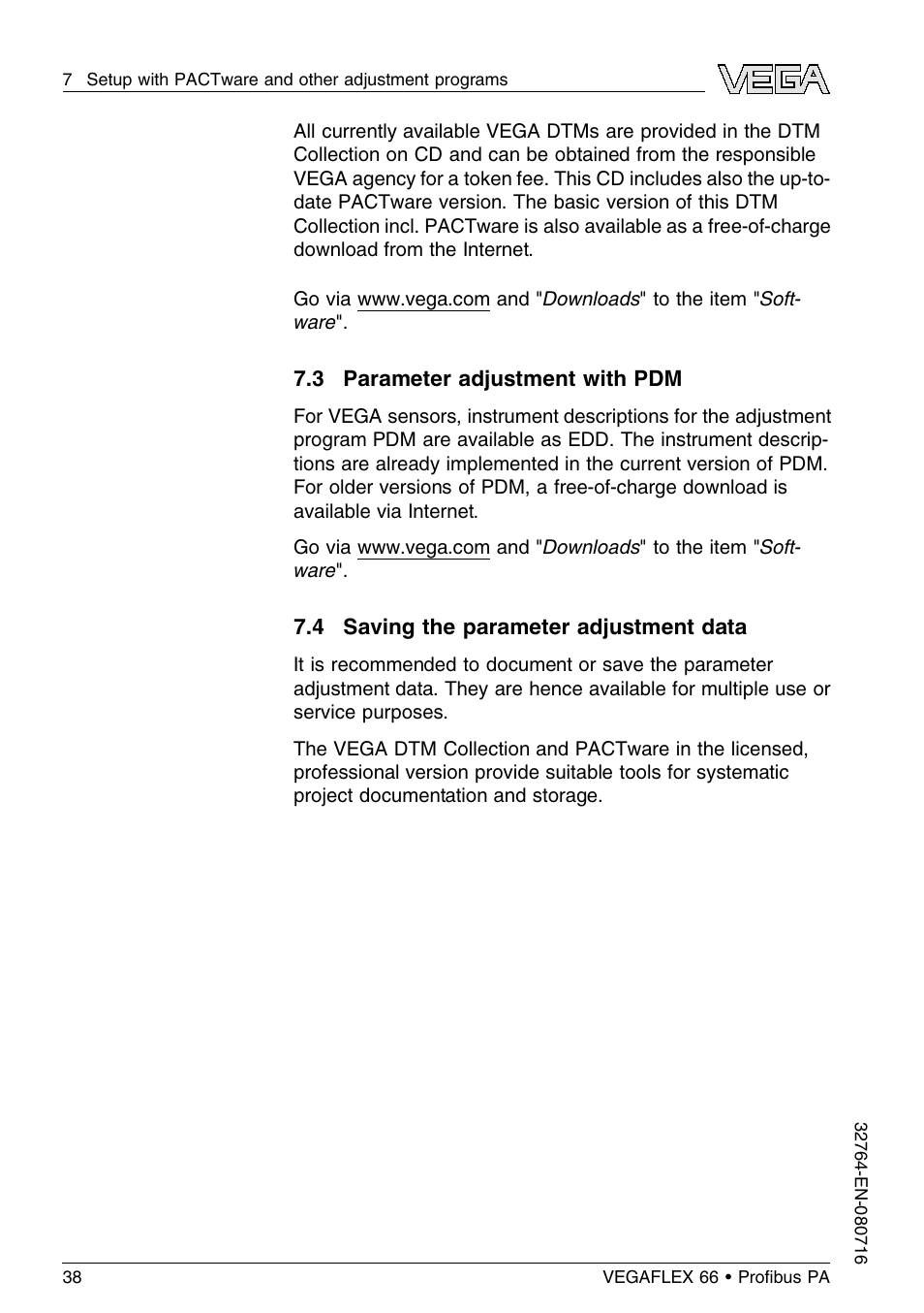 3 parameter adjustment with pdm, 4 saving the parameter adjustment data | VEGA VEGAFLEX 66 (-110…+400°C) Profibus PA User Manual | Page 38 / 68