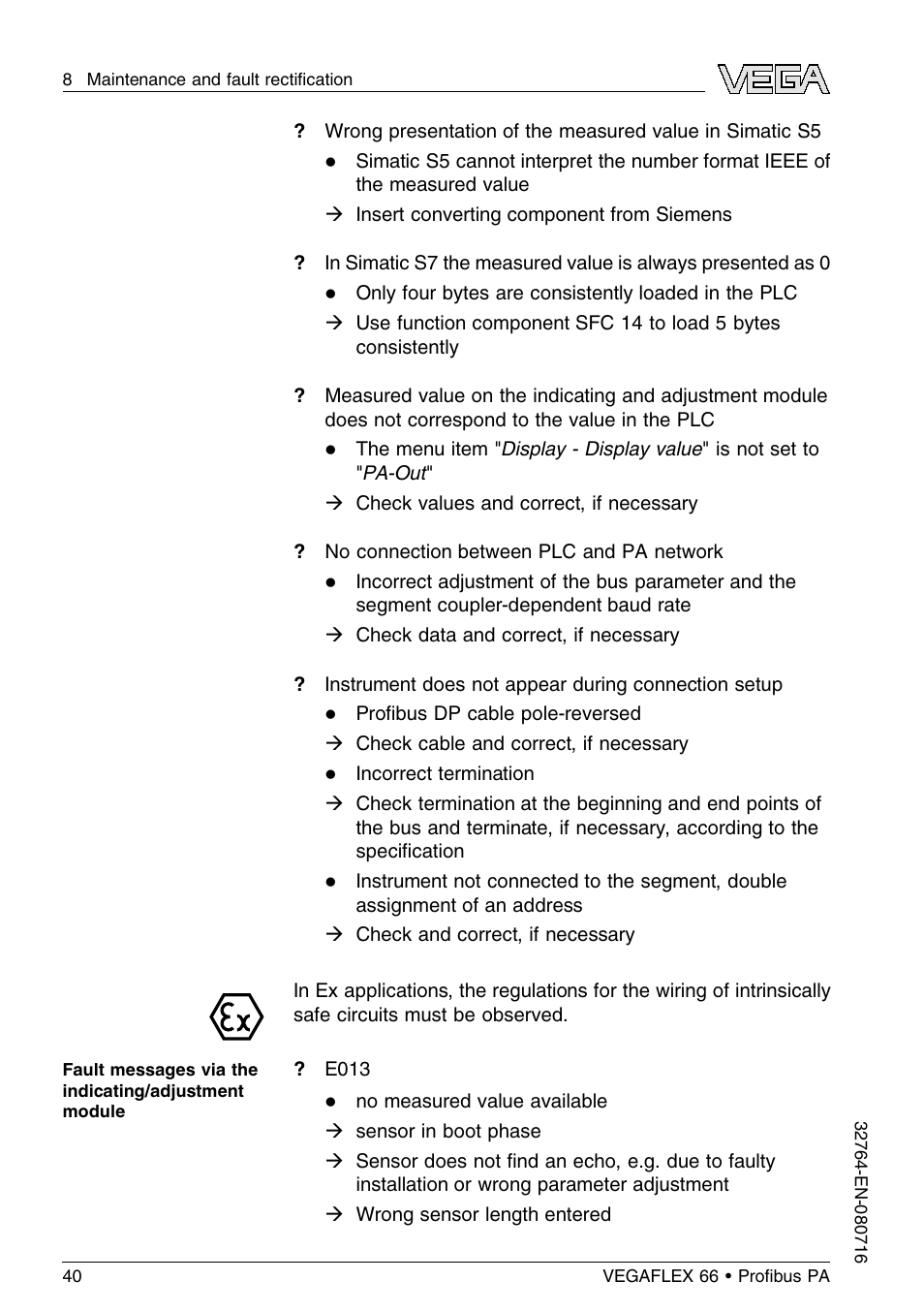 VEGA VEGAFLEX 66 (-110…+400°C) Profibus PA User Manual | Page 40 / 68
