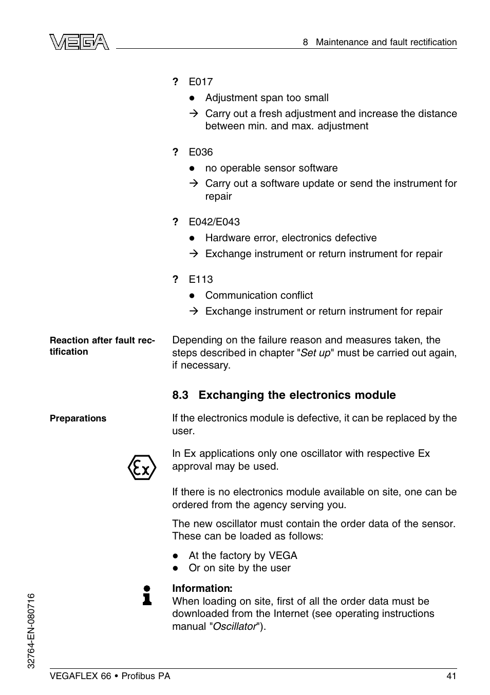 3 exchanging the electronics module | VEGA VEGAFLEX 66 (-110…+400°C) Profibus PA User Manual | Page 41 / 68