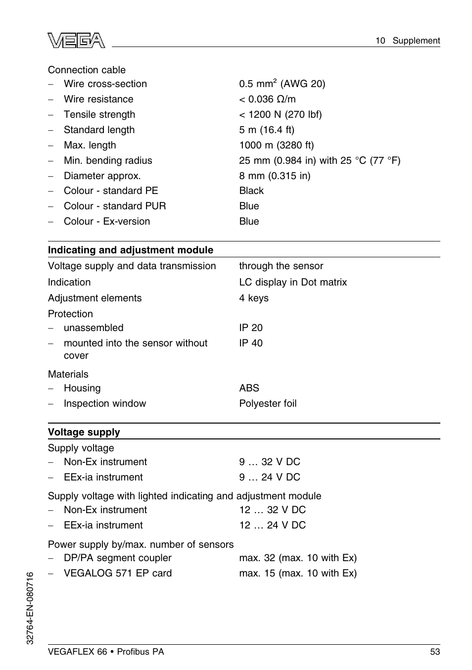 VEGA VEGAFLEX 66 (-110…+400°C) Profibus PA User Manual | Page 53 / 68