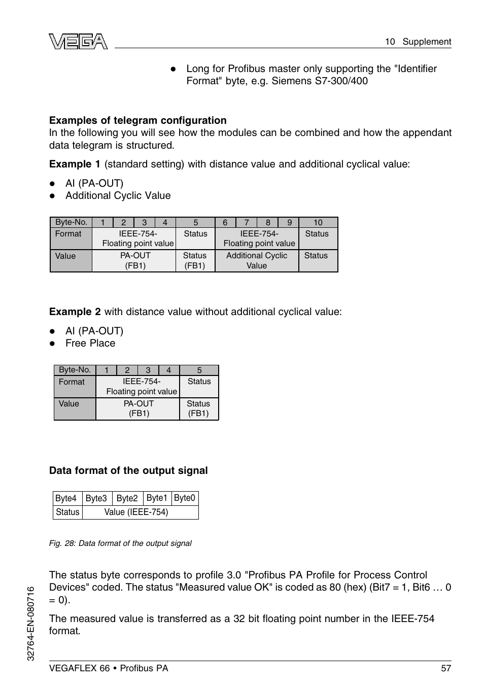 VEGA VEGAFLEX 66 (-110…+400°C) Profibus PA User Manual | Page 57 / 68
