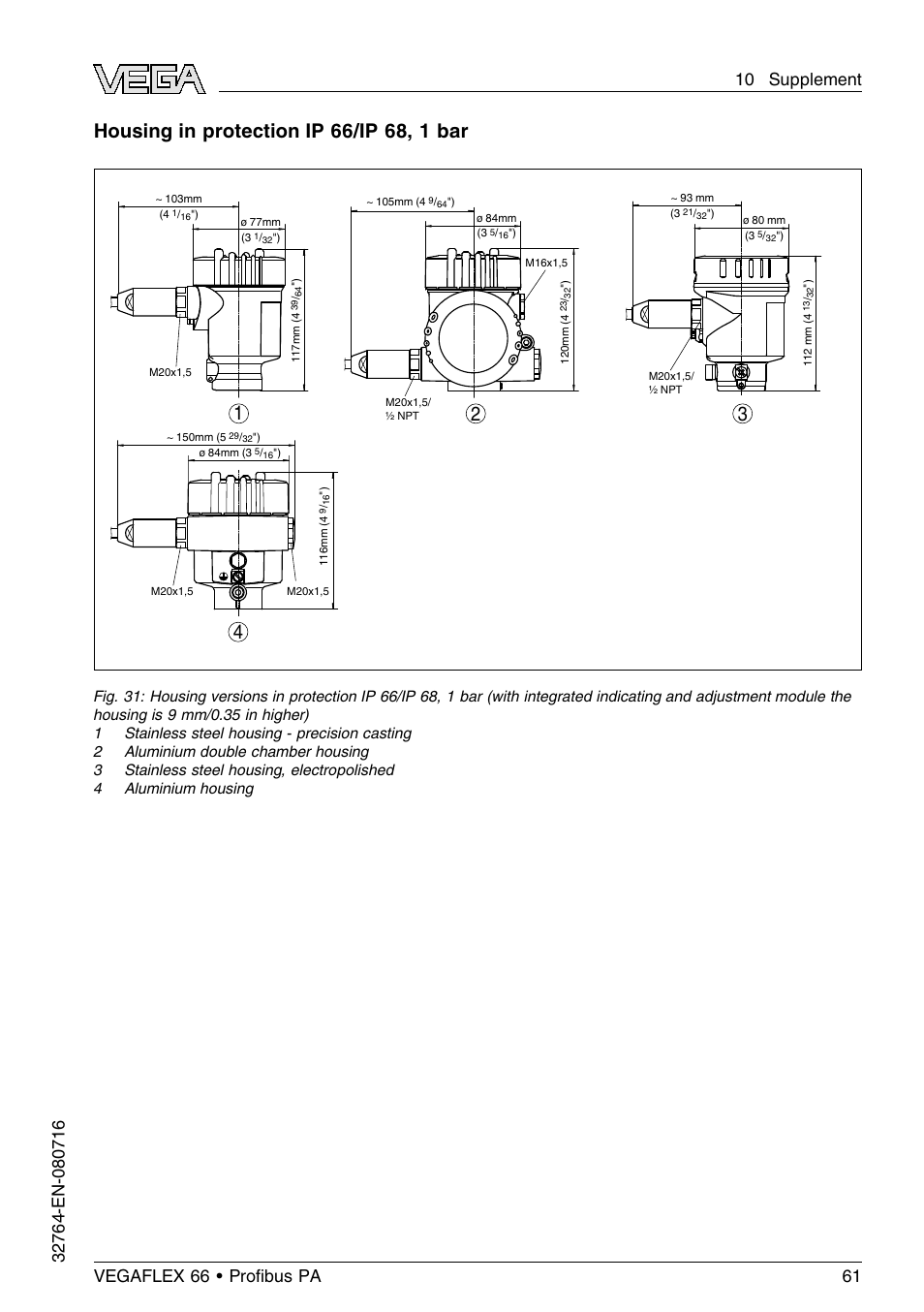 VEGA VEGAFLEX 66 (-110…+400°C) Profibus PA User Manual | Page 61 / 68