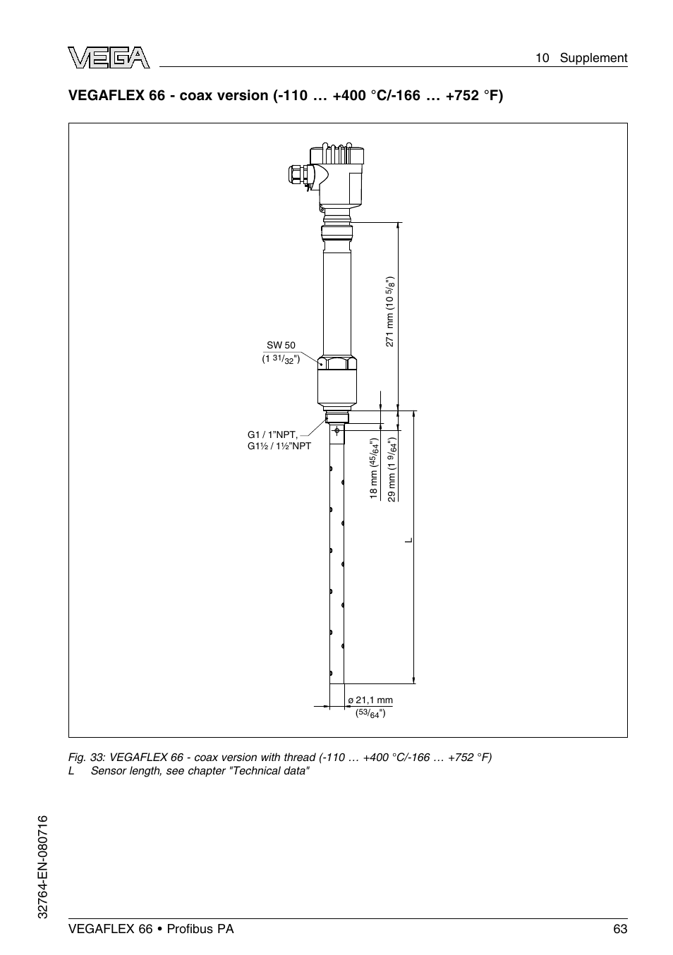 VEGA VEGAFLEX 66 (-110…+400°C) Profibus PA User Manual | Page 63 / 68