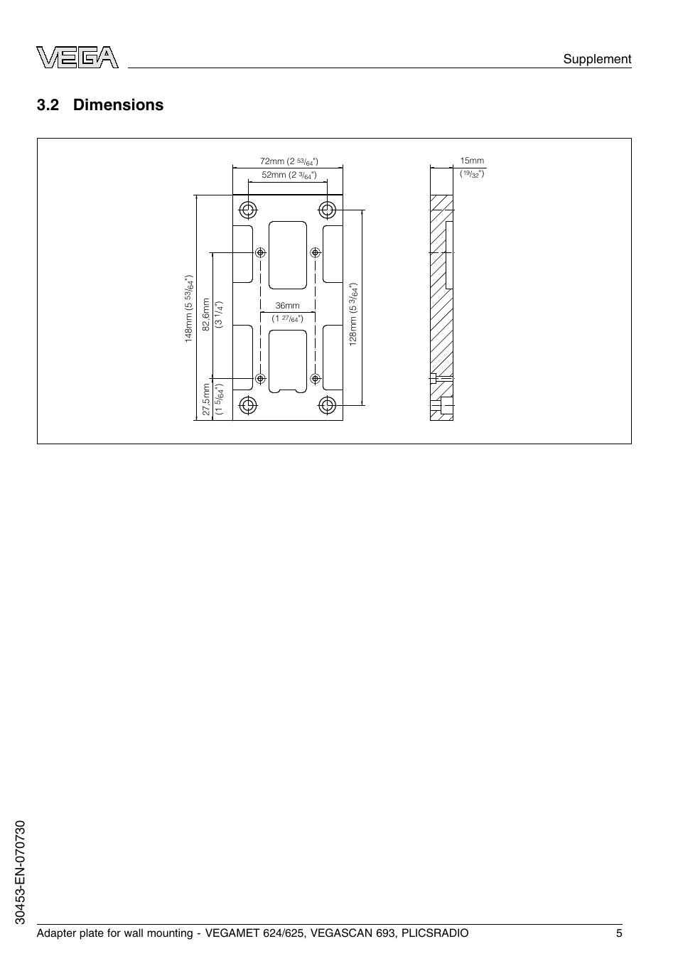 2 dimensions | VEGA PLICSRADIO C62 User Manual | Page 5 / 8