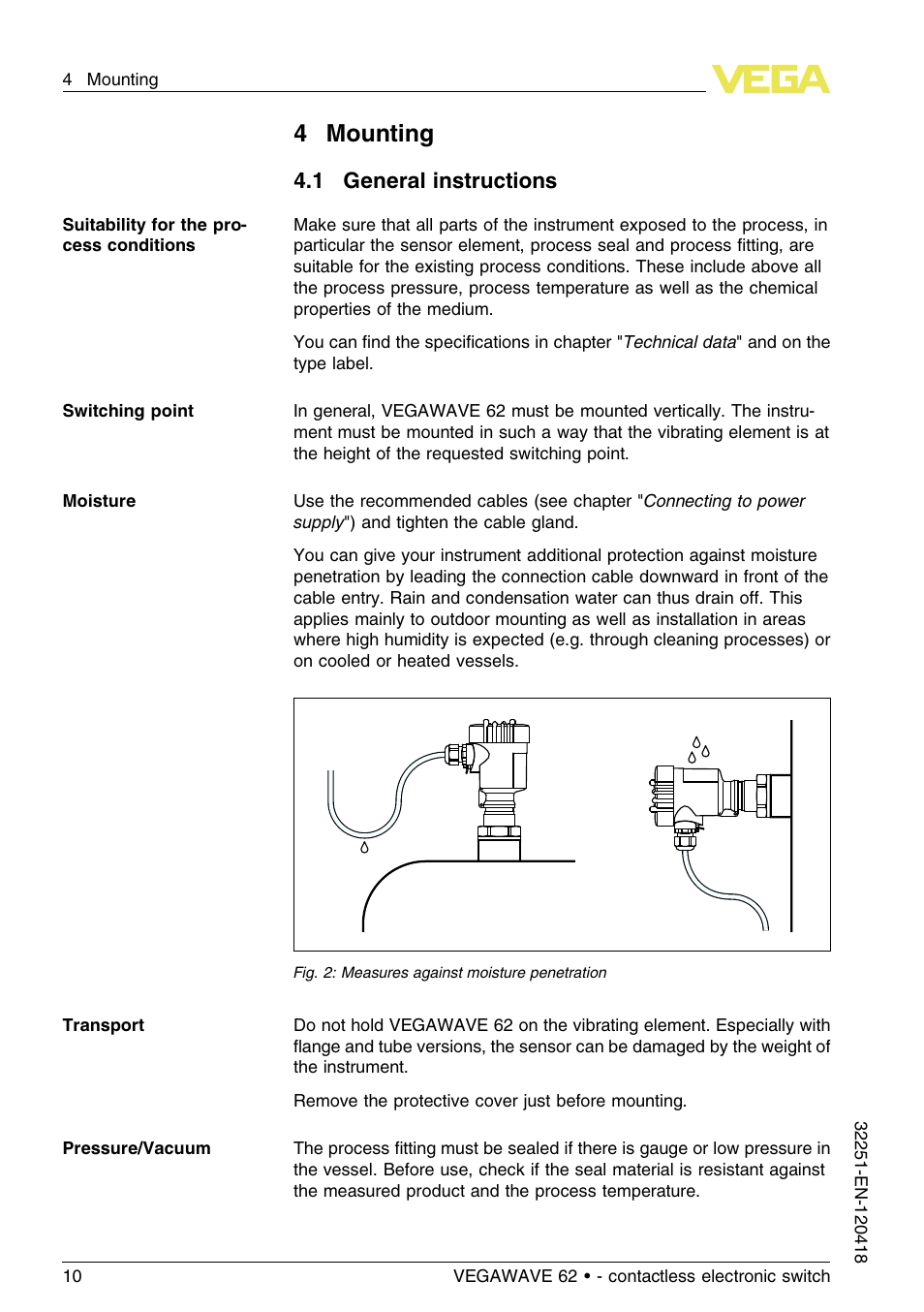 4 mounting, 1 general instructions, 4mounting | VEGA VEGAWAVE 62 - contactless electronic switch User Manual | Page 10 / 36