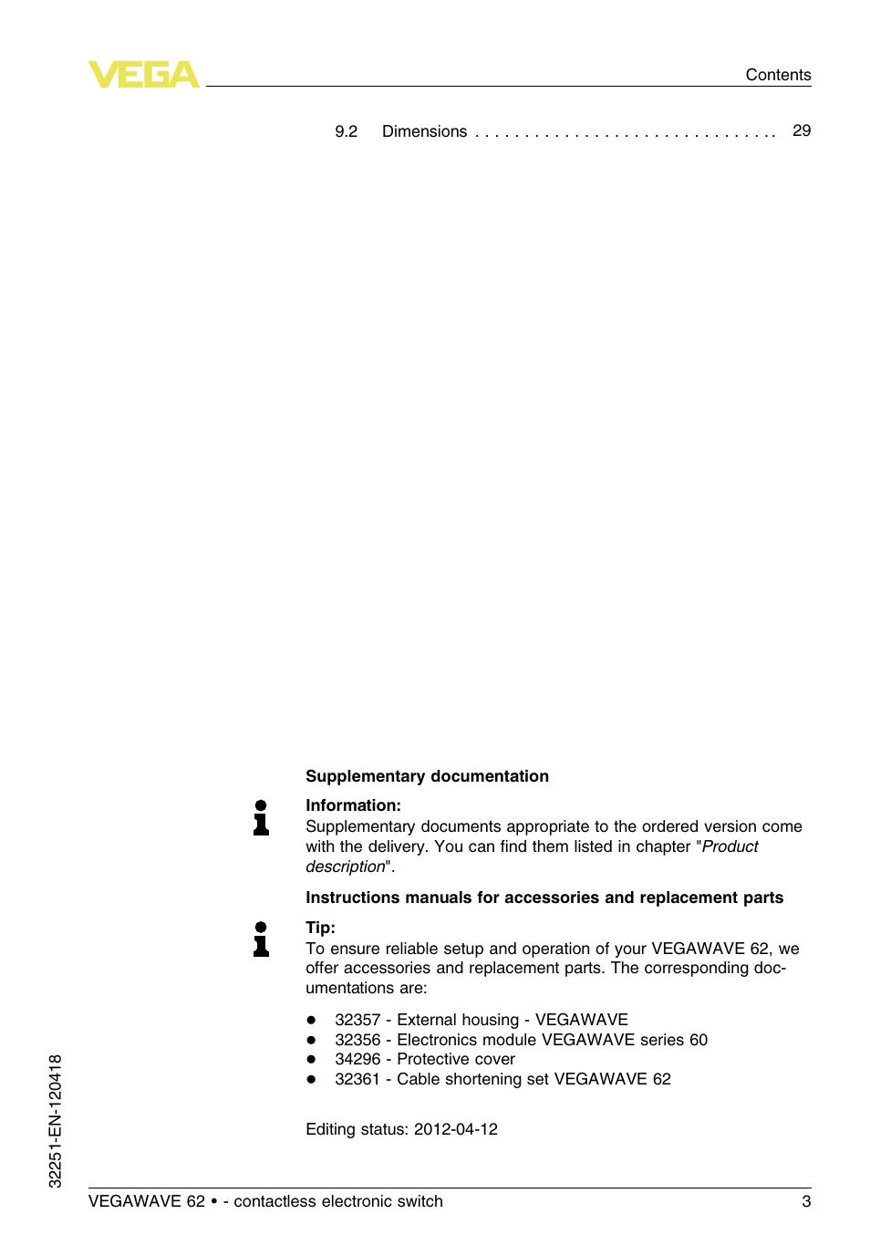 VEGA VEGAWAVE 62 - contactless electronic switch User Manual | Page 3 / 36