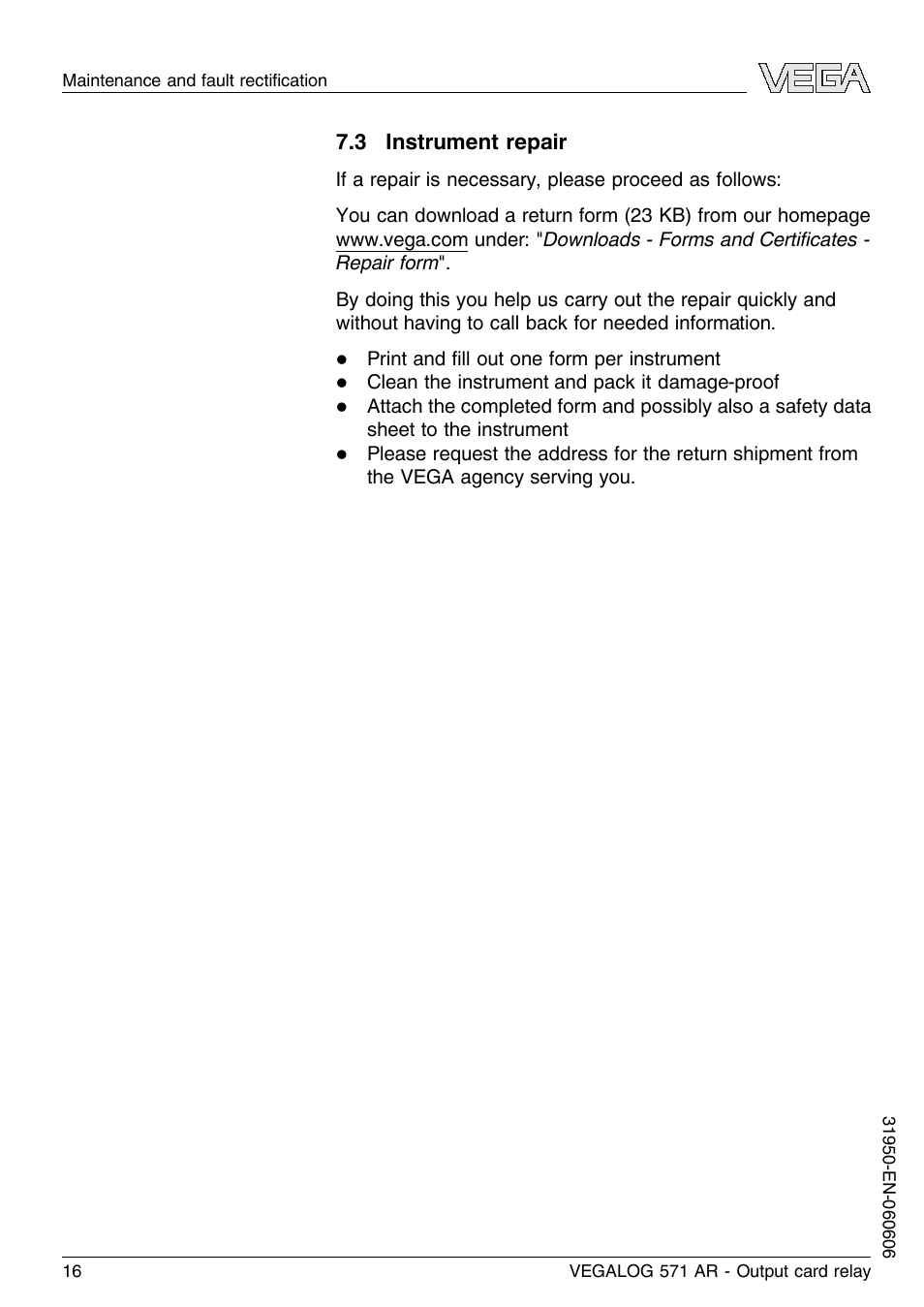 3 instrument repair | VEGA VEGALOG 571 AR User Manual | Page 16 / 24