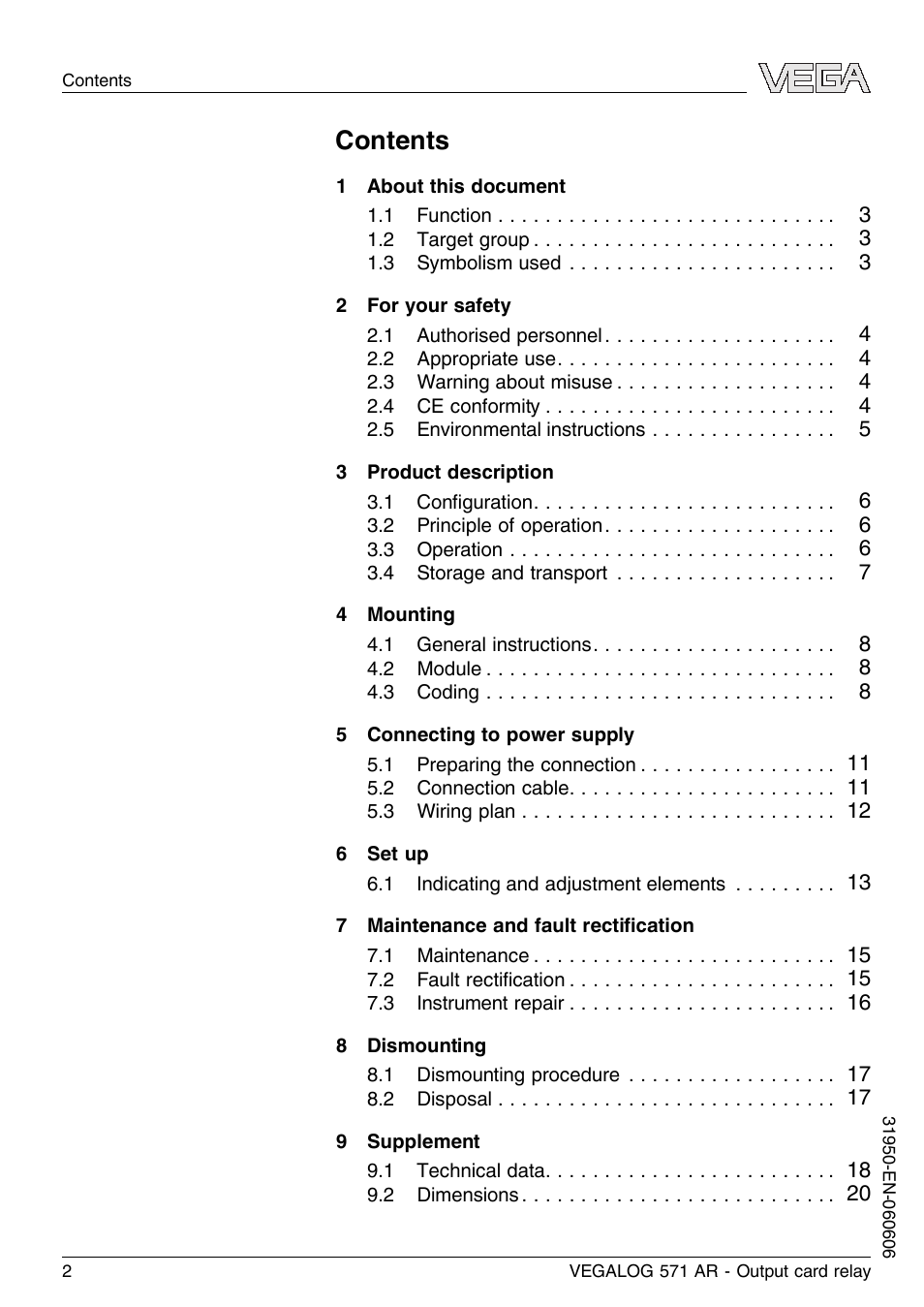 VEGA VEGALOG 571 AR User Manual | Page 2 / 24