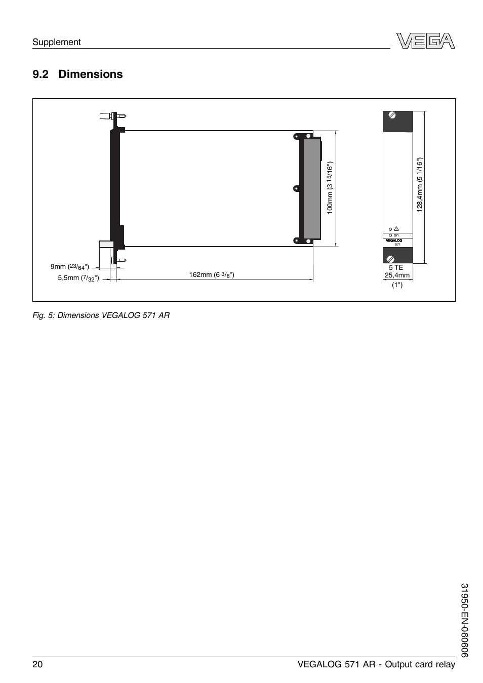 2 dimensions | VEGA VEGALOG 571 AR User Manual | Page 20 / 24