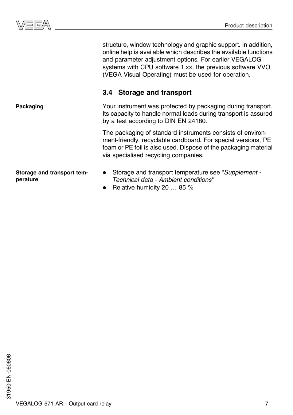 4 storage and transport | VEGA VEGALOG 571 AR User Manual | Page 7 / 24
