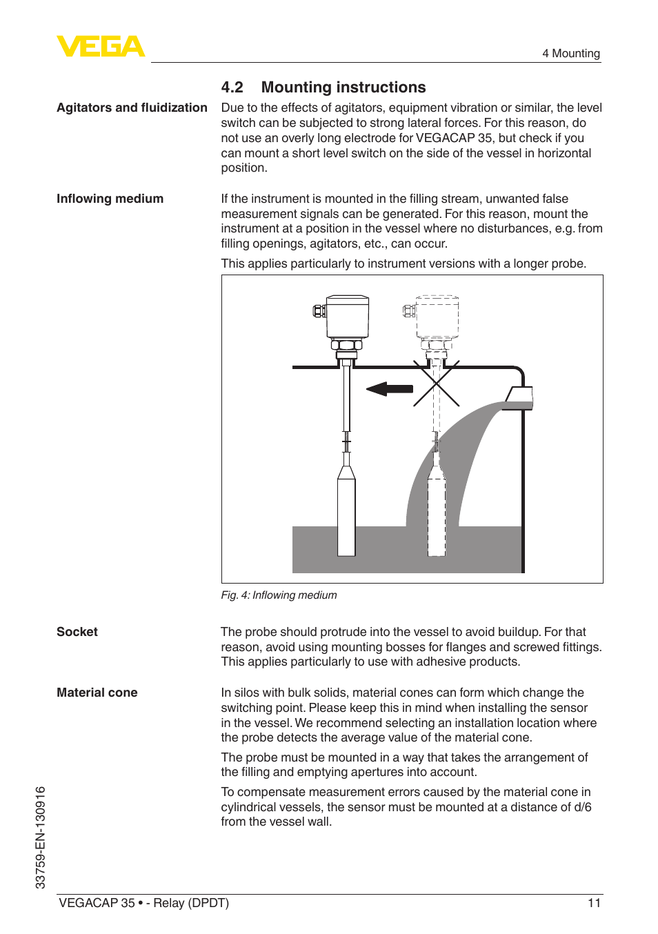 2 mounting instructions | VEGA VEGACAP 35 - Relay (DPDT) User Manual | Page 11 / 36