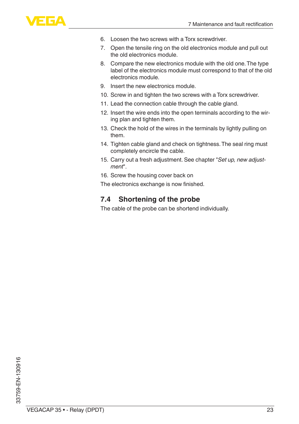 4 shortening of the probe | VEGA VEGACAP 35 - Relay (DPDT) User Manual | Page 23 / 36
