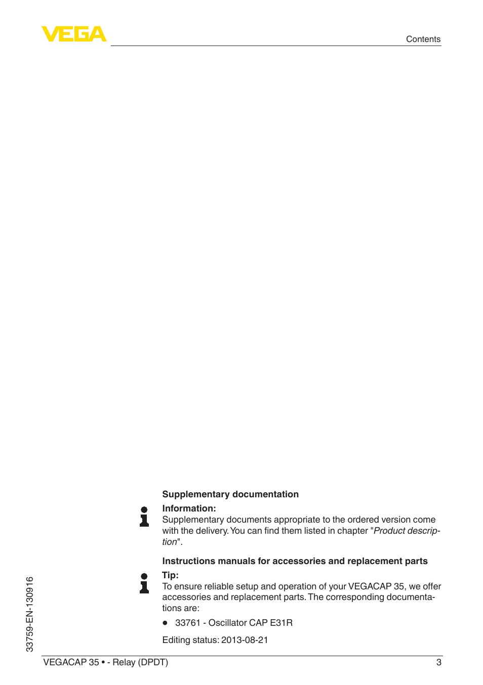 VEGA VEGACAP 35 - Relay (DPDT) User Manual | Page 3 / 36