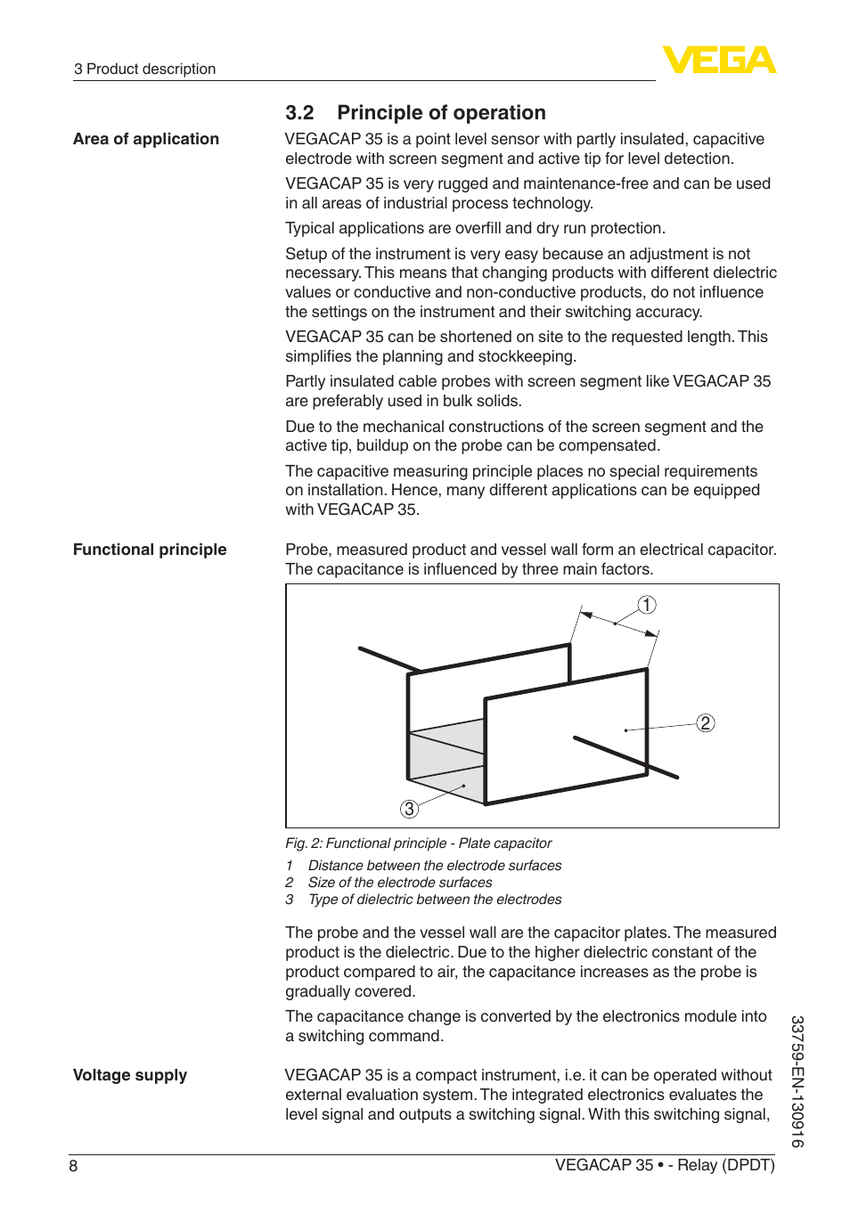 2 principle of operation | VEGA VEGACAP 35 - Relay (DPDT) User Manual | Page 8 / 36