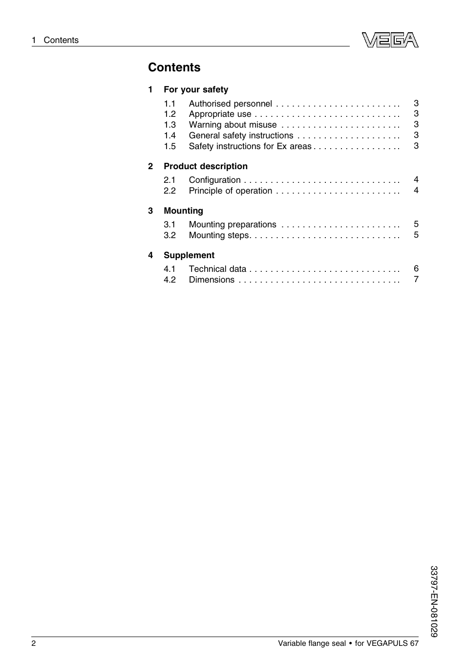 VEGA VEGAPULS 67 Variable ﬂange seal User Manual | Page 2 / 8