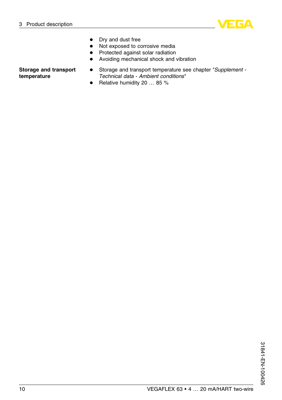 VEGA VEGAFLEX 63 4 … 20 mA_HART two-wire User Manual | Page 10 / 60