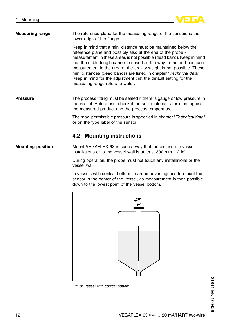 2 mounting instructions | VEGA VEGAFLEX 63 4 … 20 mA_HART two-wire User Manual | Page 12 / 60