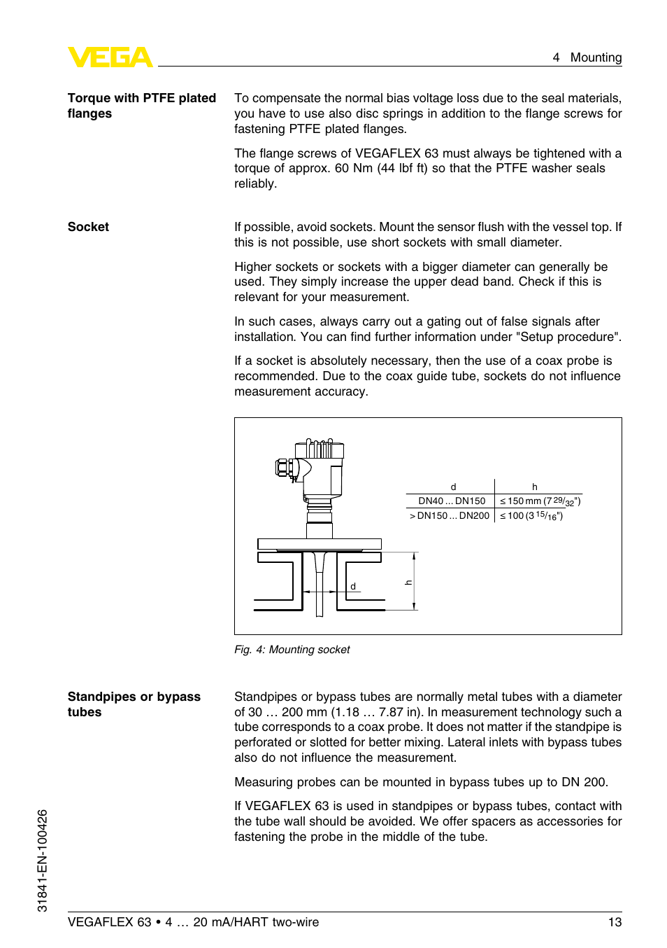 VEGA VEGAFLEX 63 4 … 20 mA_HART two-wire User Manual | Page 13 / 60