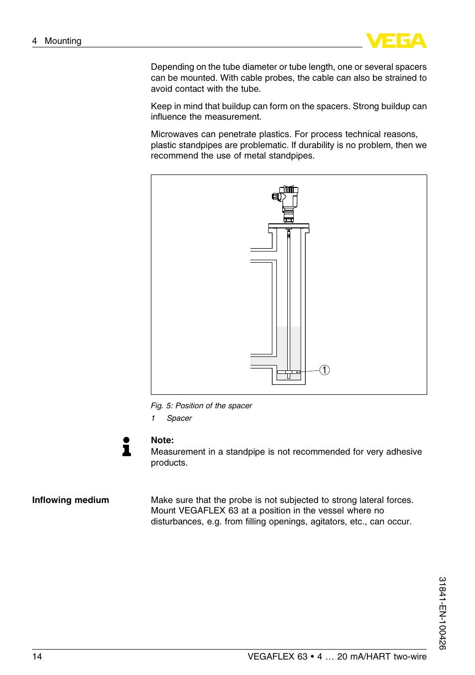 VEGA VEGAFLEX 63 4 … 20 mA_HART two-wire User Manual | Page 14 / 60