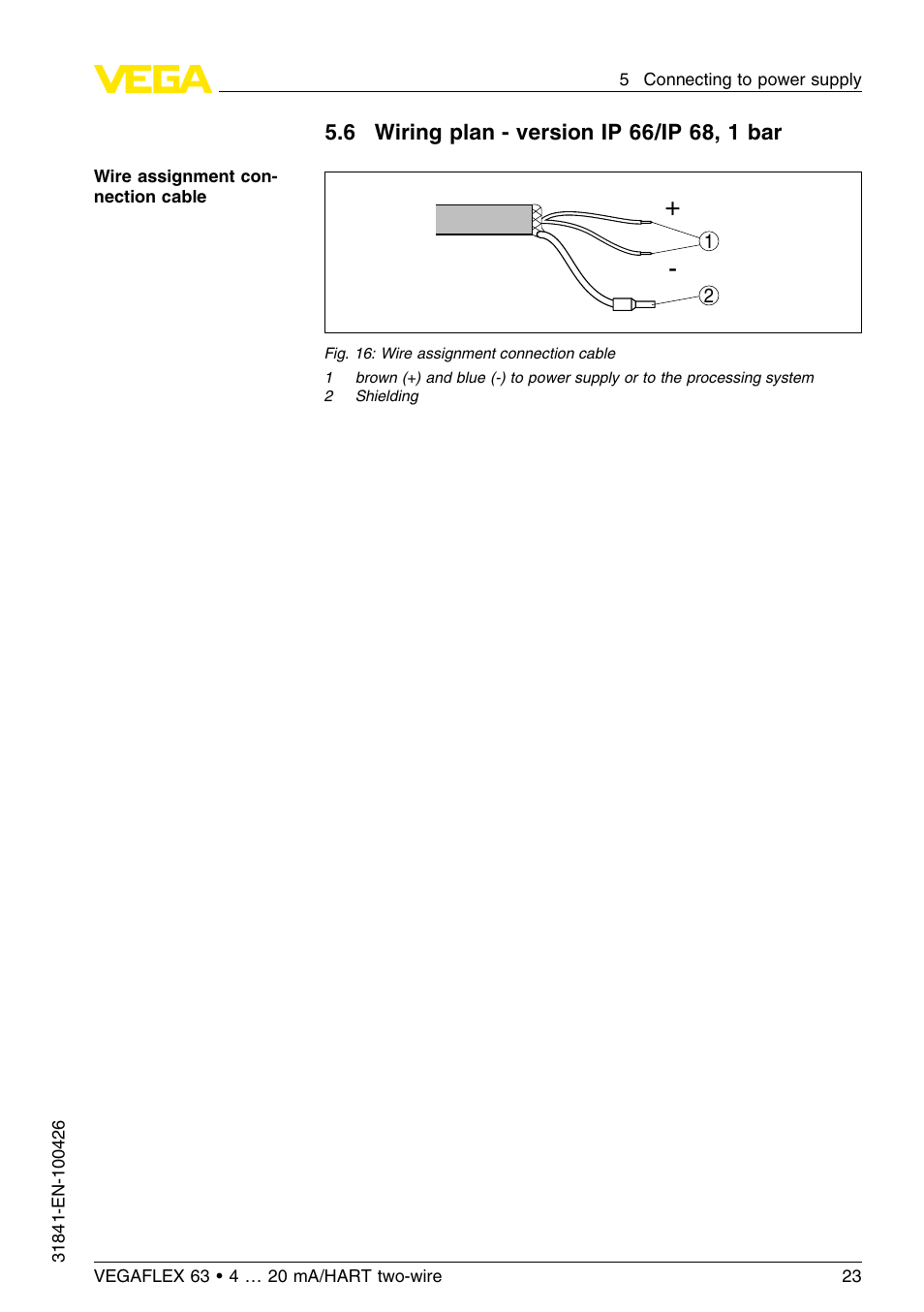 6 wiring plan – version ip66/ip68, 1bar | VEGA VEGAFLEX 63 4 … 20 mA_HART two-wire User Manual | Page 23 / 60