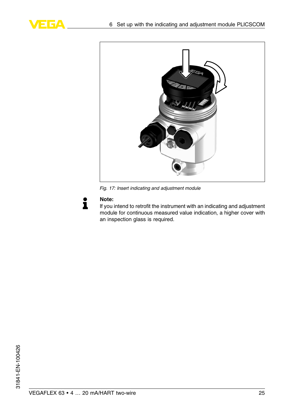 VEGA VEGAFLEX 63 4 … 20 mA_HART two-wire User Manual | Page 25 / 60