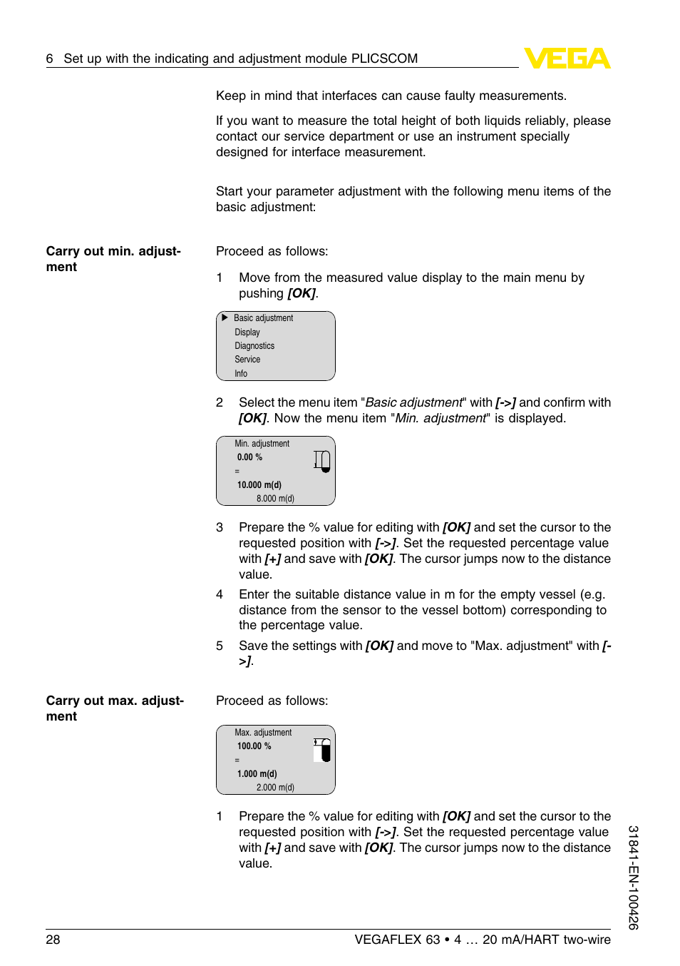 VEGA VEGAFLEX 63 4 … 20 mA_HART two-wire User Manual | Page 28 / 60