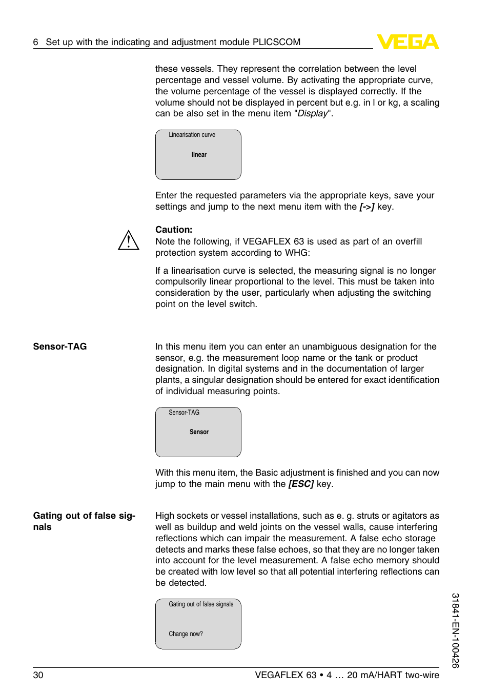 VEGA VEGAFLEX 63 4 … 20 mA_HART two-wire User Manual | Page 30 / 60