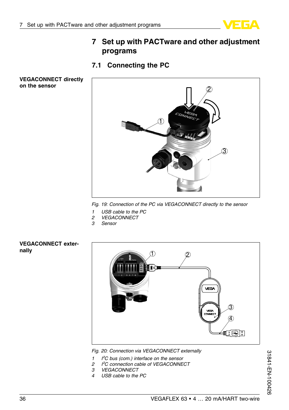 1 connecting the pc, 1 connecting the pc 3 1 2 | VEGA VEGAFLEX 63 4 … 20 mA_HART two-wire User Manual | Page 36 / 60
