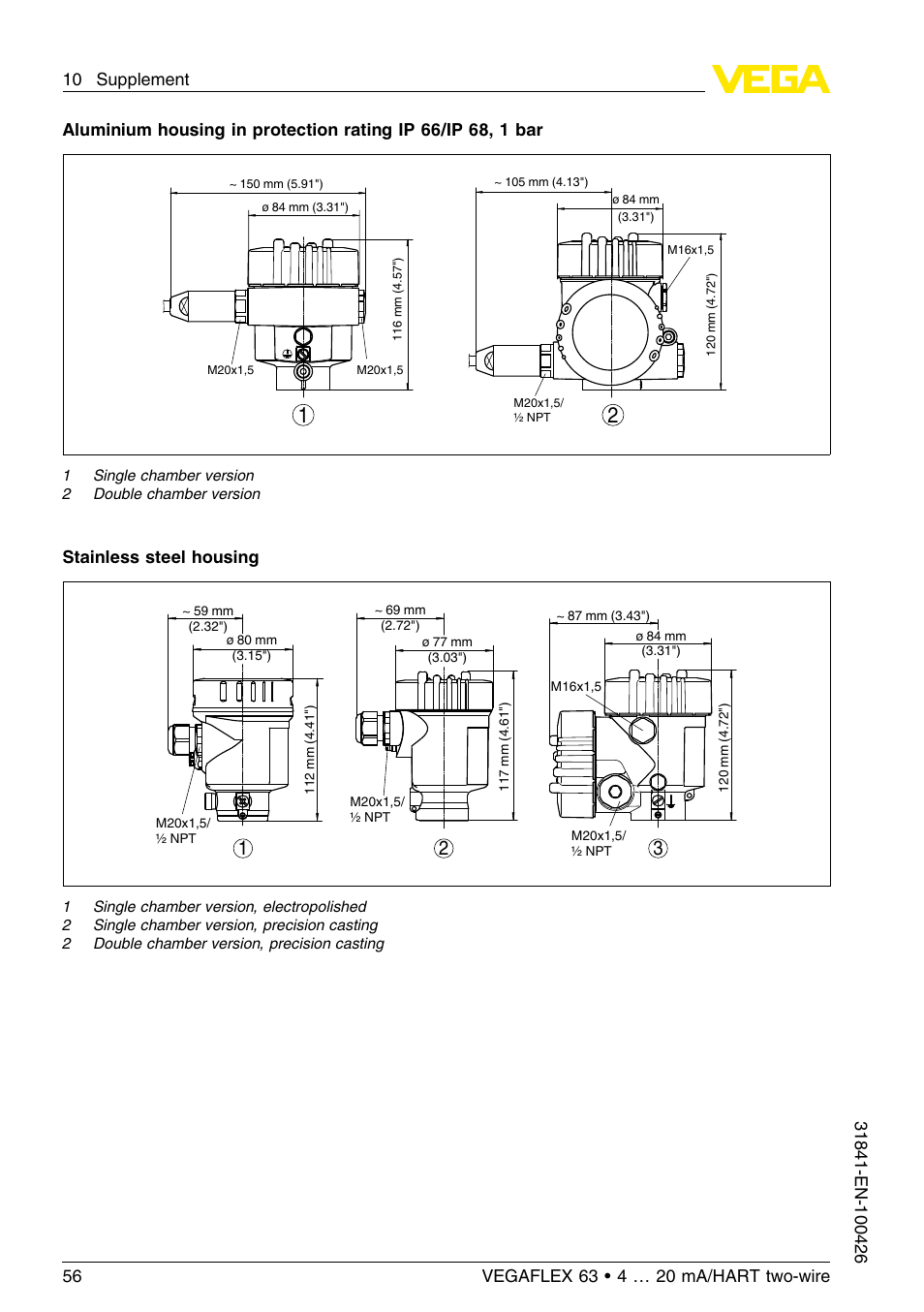 VEGA VEGAFLEX 63 4 … 20 mA_HART two-wire User Manual | Page 56 / 60