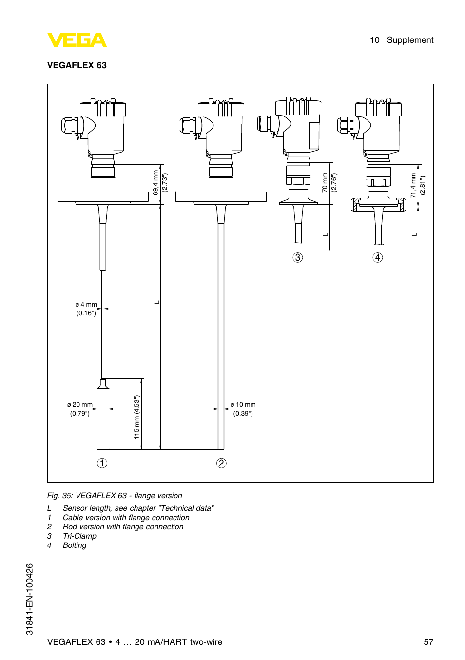 VEGA VEGAFLEX 63 4 … 20 mA_HART two-wire User Manual | Page 57 / 60