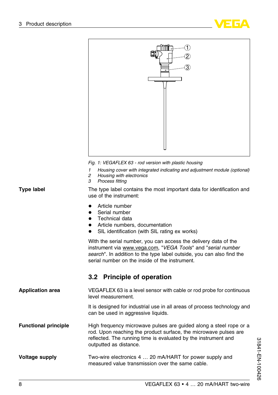 2 principle of operation | VEGA VEGAFLEX 63 4 … 20 mA_HART two-wire User Manual | Page 8 / 60