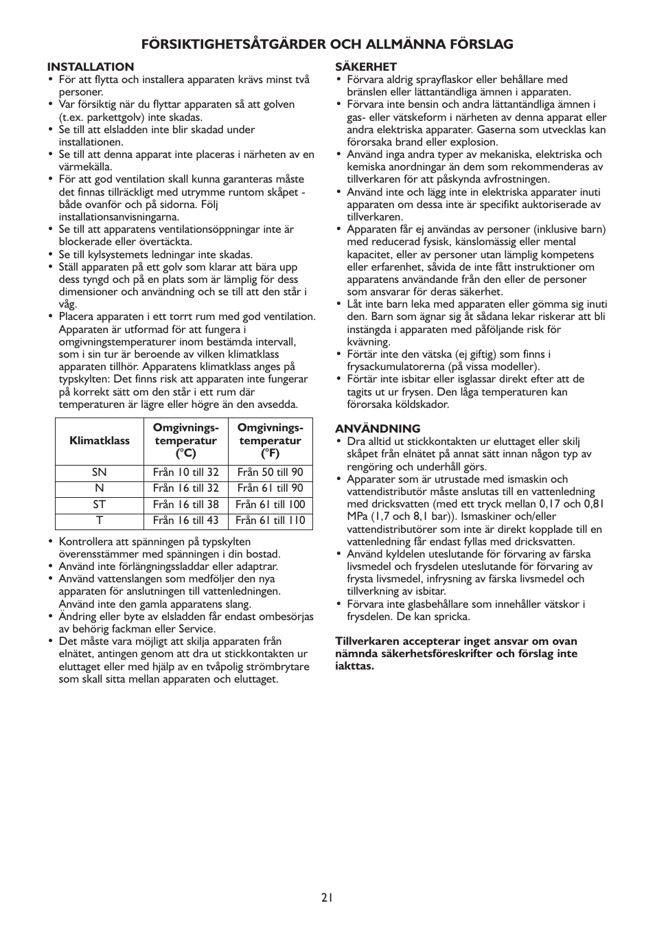 Whirlpool WSN 5554 A+X User Manual | Page 21 / 56