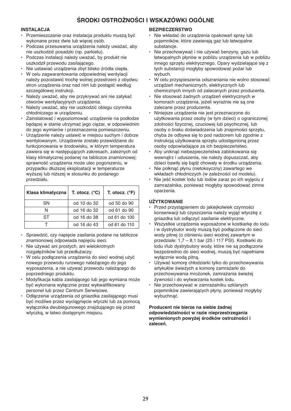 Środki ostrożności i wskazówki ogólne | Whirlpool WSN 5554 A+X User Manual | Page 29 / 56