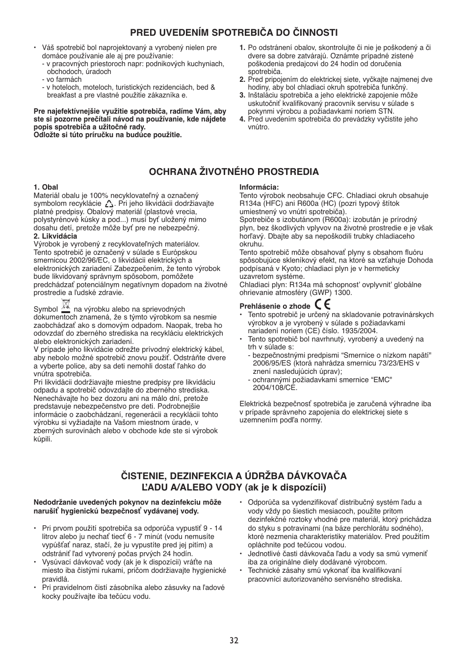 Pred uvedením spotrebiča do činnosti, Ochrana životného prostredia | Whirlpool WSN 5554 A+X User Manual | Page 32 / 56