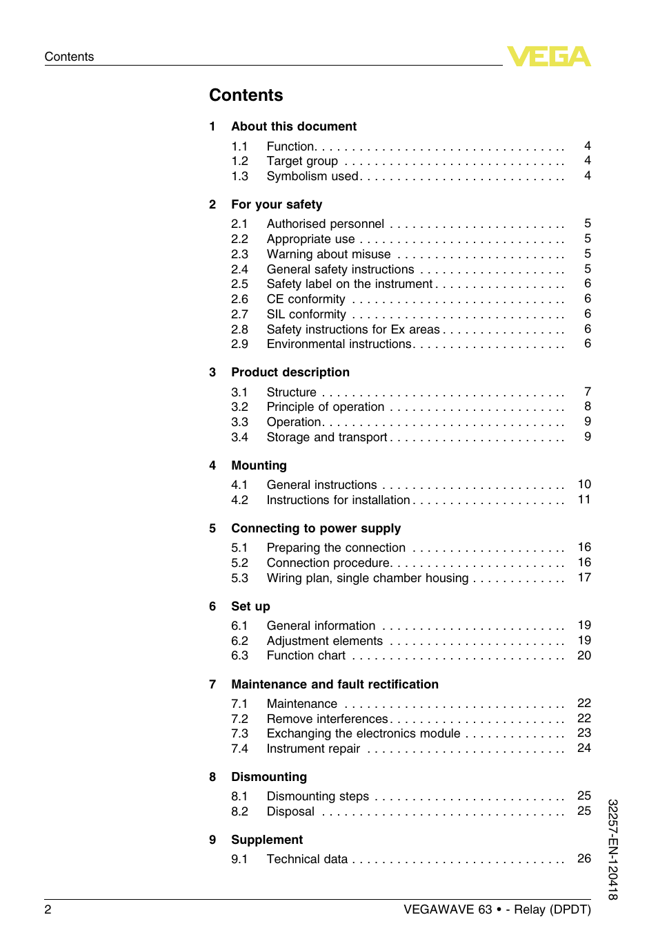 VEGA VEGAWAVE 63 - Relay (DPDT) User Manual | Page 2 / 36