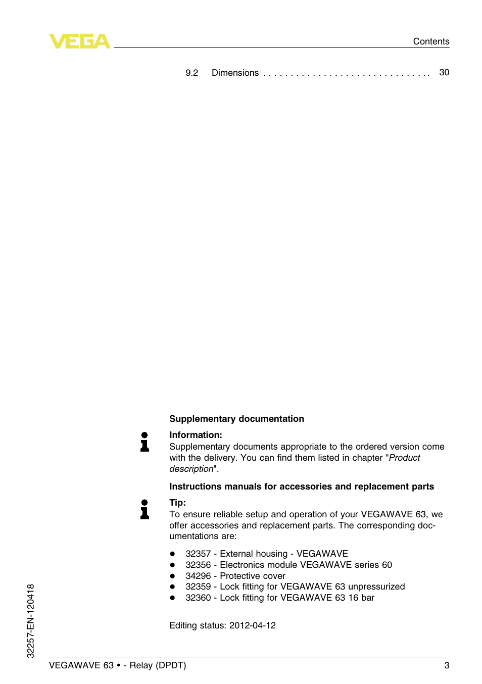 VEGA VEGAWAVE 63 - Relay (DPDT) User Manual | Page 3 / 36