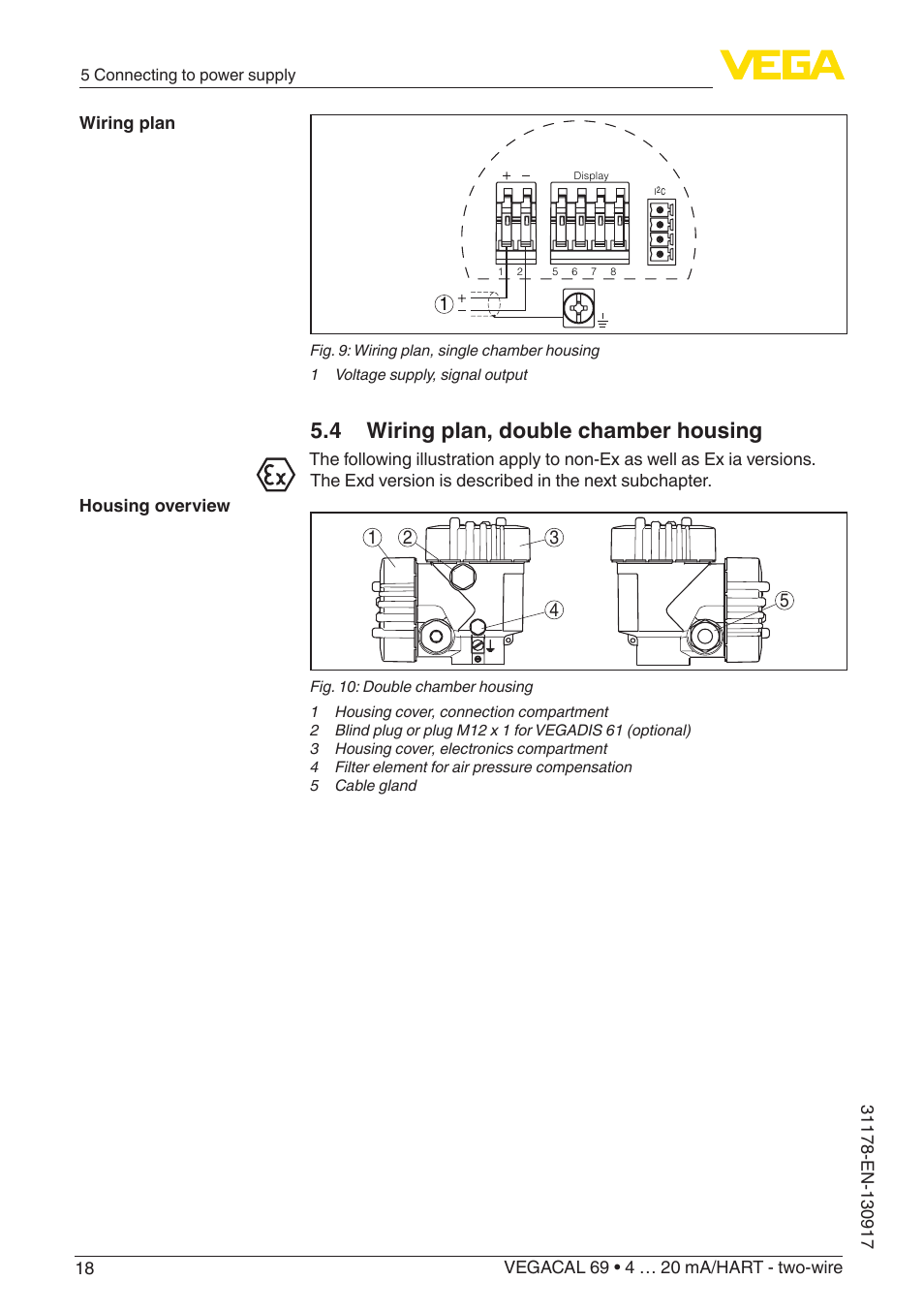 4 wiring plan, double chamber housing | VEGA VEGACAL 69 4 … 20 mA_HART - two-wire User Manual | Page 18 / 48