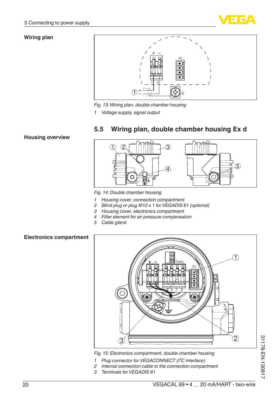 5 wiring plan, double chamber housing ex d | VEGA VEGACAL 69 4 … 20 mA_HART - two-wire User Manual | Page 20 / 48