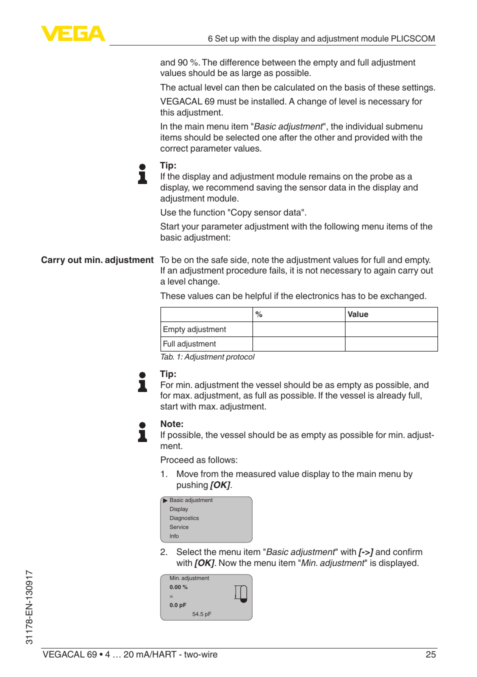 VEGA VEGACAL 69 4 … 20 mA_HART - two-wire User Manual | Page 25 / 48